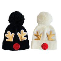 Children Unisex Cute Antlers Embroidery Wool Cap main image 5