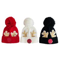 Children Unisex Cute Antlers Embroidery Wool Cap main image 1