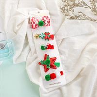 Cute Christmas Tree Santa Claus Star Cloth Sequins Hair Clip 5 Piece Set sku image 2