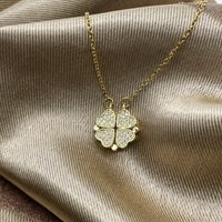 Fashion Four Leaf Clover Heart Shape Titanium Steel Rhinestones Pendant Necklace main image 1