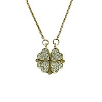 Fashion Four Leaf Clover Heart Shape Titanium Steel Rhinestones Pendant Necklace main image 5