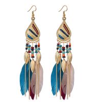 Ethnic Style Feather Feather Beaded Tassel Women's Drop Earrings 1 Pair main image 5