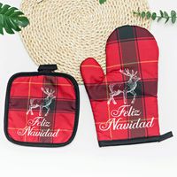 Christmas Cute Christmas Tree Stripe Polyester Party Heat Insulation Gloves 1 Set sku image 19