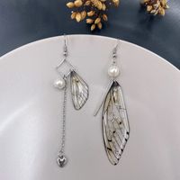 Sweet Wings Alloy Plastic Asymmetrical Rhinestones Women's Drop Earrings 1 Pair sku image 1