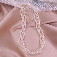 Retro Geometric Pearl Layered Necklaces Necklace sku image 9