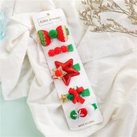 Cute Christmas Tree Santa Claus Star Cloth Sequins Hair Clip 5 Piece Set sku image 5