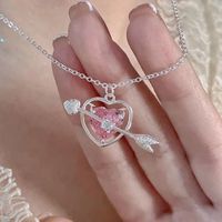 Sweet Heart Shape Titanium Steel Pendant Necklace Inlay Rhinestones Stainless Steel Necklaces 1 Piece main image 6
