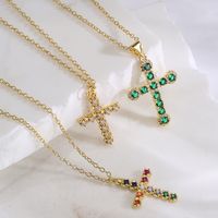 Fashion Cross Copper Gold Plated Zircon Pendant Necklace 1 Piece main image 1