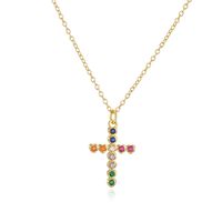Fashion Cross Copper Gold Plated Zircon Pendant Necklace 1 Piece sku image 1