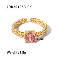 Retro Geometric Stainless Steel Gold Plated Zircon Open Ring sku image 3
