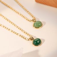 Fashion Round Stainless Steel Titanium Steel Gold Plated Natural Stone Pendant Necklace main image 6