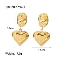 Retro Heart Shape Stainless Steel Gold Plated Earrings 1 Pair sku image 1