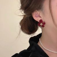 Retro Heart Shape Flower Bow Knot Flocking Inlay Artificial Pearls Rhinestones Women's Earrings 1 Pair sku image 17