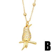 Retro Animal Bird Copper Gold Plated Zircon Pendant Necklace 1 Piece main image 4