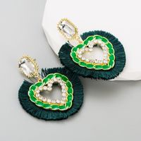 Ethnic Style Tassel Heart Shape Alloy Rhinestone Women's Drop Earrings 1 Pair main image 2