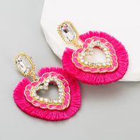Ethnic Style Tassel Heart Shape Alloy Rhinestone Women's Drop Earrings 1 Pair sku image 2