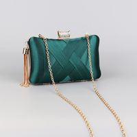 Green Black Gold Polyester Satin Solid Color Rhinestone Pillow Shape Evening Bags main image 4