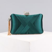 Green Black Gold Polyester Satin Solid Color Rhinestone Pillow Shape Evening Bags main image 1
