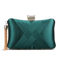 Green Black Gold Polyester Satin Solid Color Rhinestone Pillow Shape Evening Bags main image 2