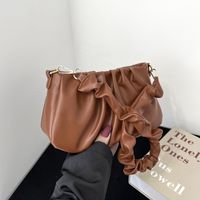 Women's Small Autumn Pu Leather Solid Color Fashion Square Zipper Ruched Bag sku image 3
