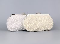 White Pu Leather Polyester Solid Color Pearls Shell Clutch Evening Bag main image 5