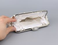 White Pu Leather Polyester Solid Color Pearls Shell Clutch Evening Bag main image 4