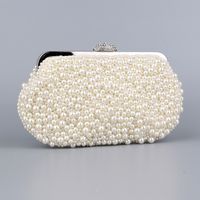 White Pu Leather Polyester Solid Color Pearls Shell Clutch Evening Bag main image 1