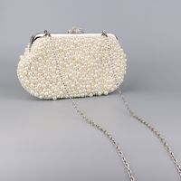 White Pu Leather Polyester Solid Color Pearls Shell Clutch Evening Bag main image 3
