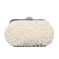 White Pu Leather Polyester Solid Color Pearls Shell Clutch Evening Bag main image 2