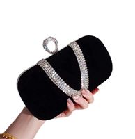Black Red Pu Leather Solid Color Rhinestone Square Clutch Evening Bag main image 4