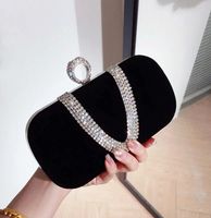 Black Red Pu Leather Solid Color Rhinestone Square Clutch Evening Bag main image 2