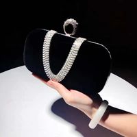 Black Red Pu Leather Solid Color Rhinestone Square Clutch Evening Bag main image 3