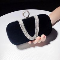 Black Red Pu Leather Solid Color Rhinestone Square Clutch Evening Bag sku image 1