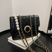 Women's Small Pu Leather Lingge Fashion Pearl Square Magnetic Buckle Crossbody Bag sku image 1
