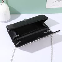Black Silver Pu Leather Solid Color Rhinestone Square Clutch Evening Bag main image 5