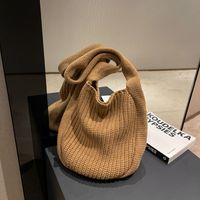 Women's Large Knit Solid Color Basic Square Zipper Tote Bag main image 4