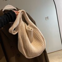 Women's Large Knit Solid Color Basic Square Zipper Tote Bag main image 3