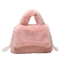 Women's Small Winter Plush Solid Color Fashion Pearls Square Magnetic Buckle Handbag sku image 4