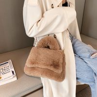 Women's Small Winter Plush Solid Color Fashion Pearls Square Magnetic Buckle Handbag main image 4