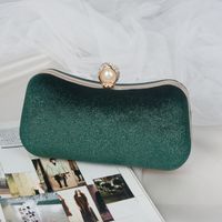 Wine Red Green Dark Blue Flannel Solid Color Rhinestone Square Evening Bags sku image 2