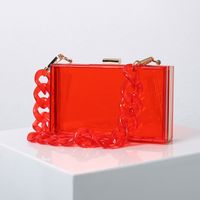 Red Transparent Fluorescent Green Arylic Solid Color Square Evening Bags sku image 1