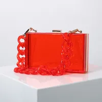 Red Transparent Fluorescent Green Arylic Solid Color Square Evening Bags sku image 1