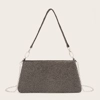 Black Gold Silver Polyester Solid Color Rhinestone Square Clutch Evening Bag sku image 1