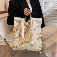 Women's Large Canvas Letter Streetwear Square Magnetic Buckle Tote Bag main image 5