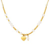 Simple Style Heart Shape Titanium Steel Beaded Pendant Necklace 1 Piece main image 4
