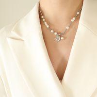 Simple Style Heart Shape Titanium Steel Beaded Pendant Necklace 1 Piece sku image 1