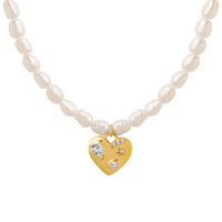 Retro Heart Shape Brass Inlay Artificial Pearls Zircon Pendant Necklace 1 Piece main image 3