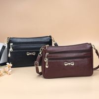 Femmes Moyen L'été Automne Faux Cuir Couleur Unie Noeud D'arc Style Vintage Carré Fermeture Éclair Sac D'épaule main image 1