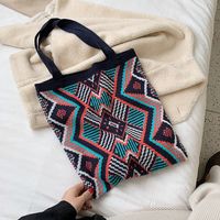Women's Ethnic Style Color Block Knit Shopping Bags sku image 2