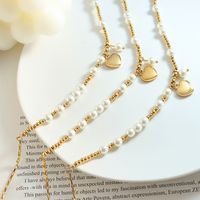 Simple Style Heart Shape Titanium Steel Beaded Pendant Necklace 1 Piece main image 1